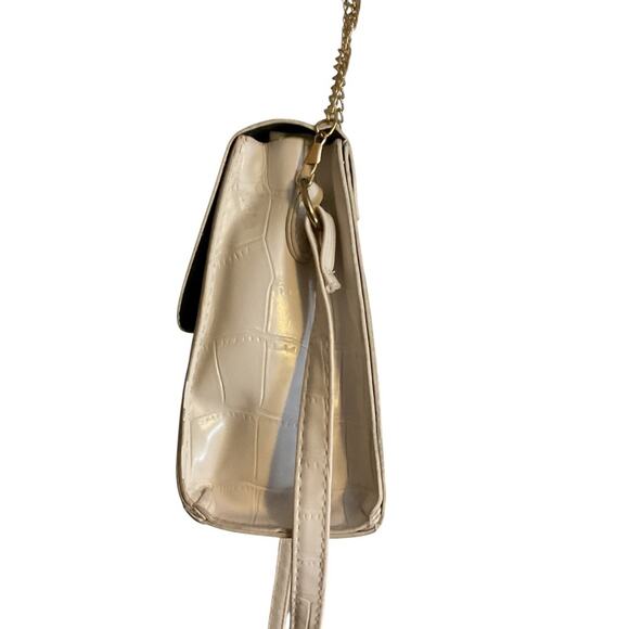 Cream Croc Print Leather Shoulder Bag Medium Gold Chain + Leather Strap - Picture 5 of 14